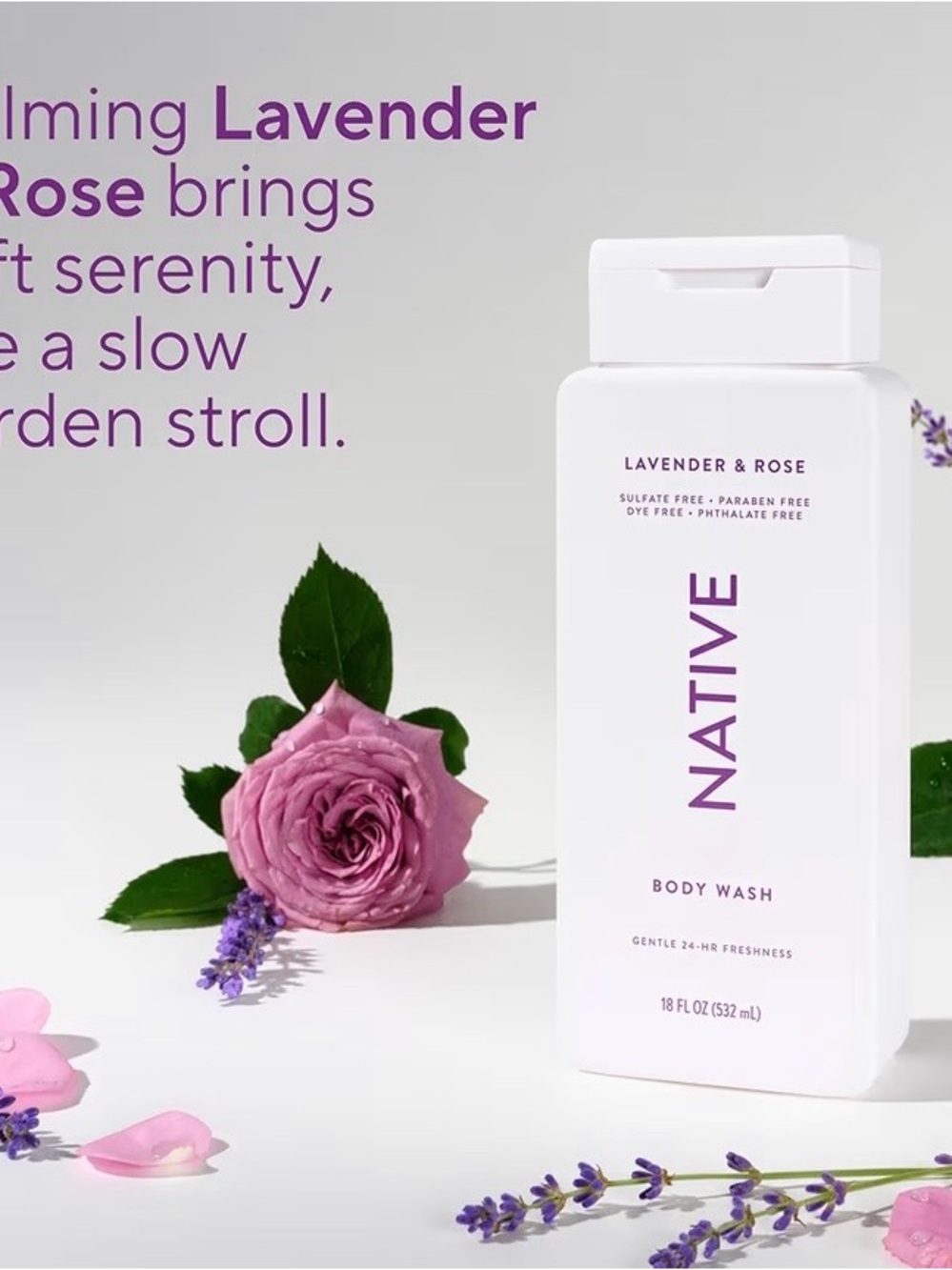 Native Lavender & Rose Body Wash - White with Purple Accents